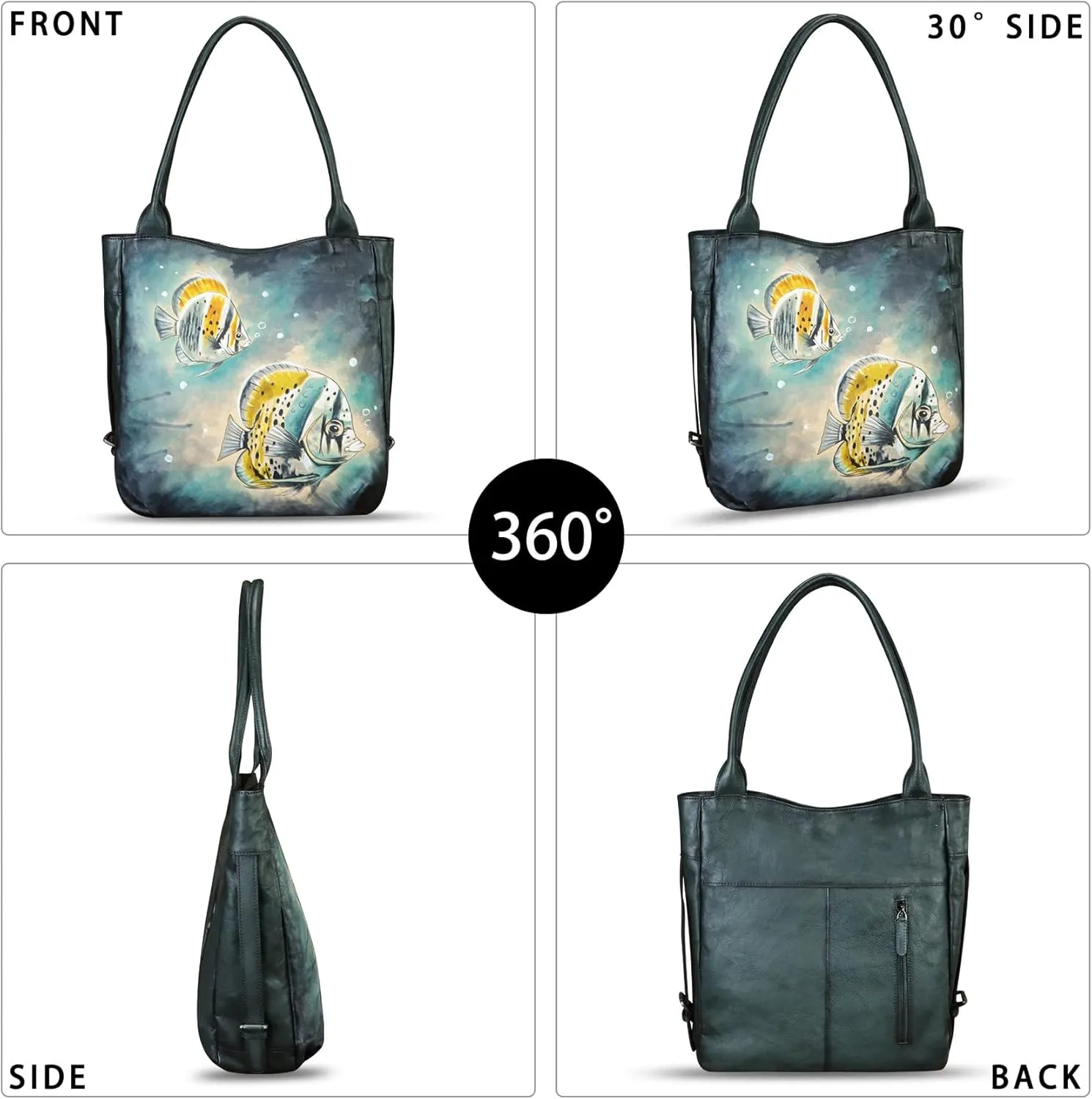 Genuine Leather Shoulder Bag for Women Hand Painted Leather Handbag Handmade Purse Work Tote Bag Casual Purse