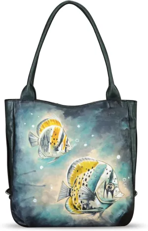 Genuine Leather Shoulder Bag for Women Hand Painted Leather Handbag Handmade Purse Work Tote Bag Casual Purse