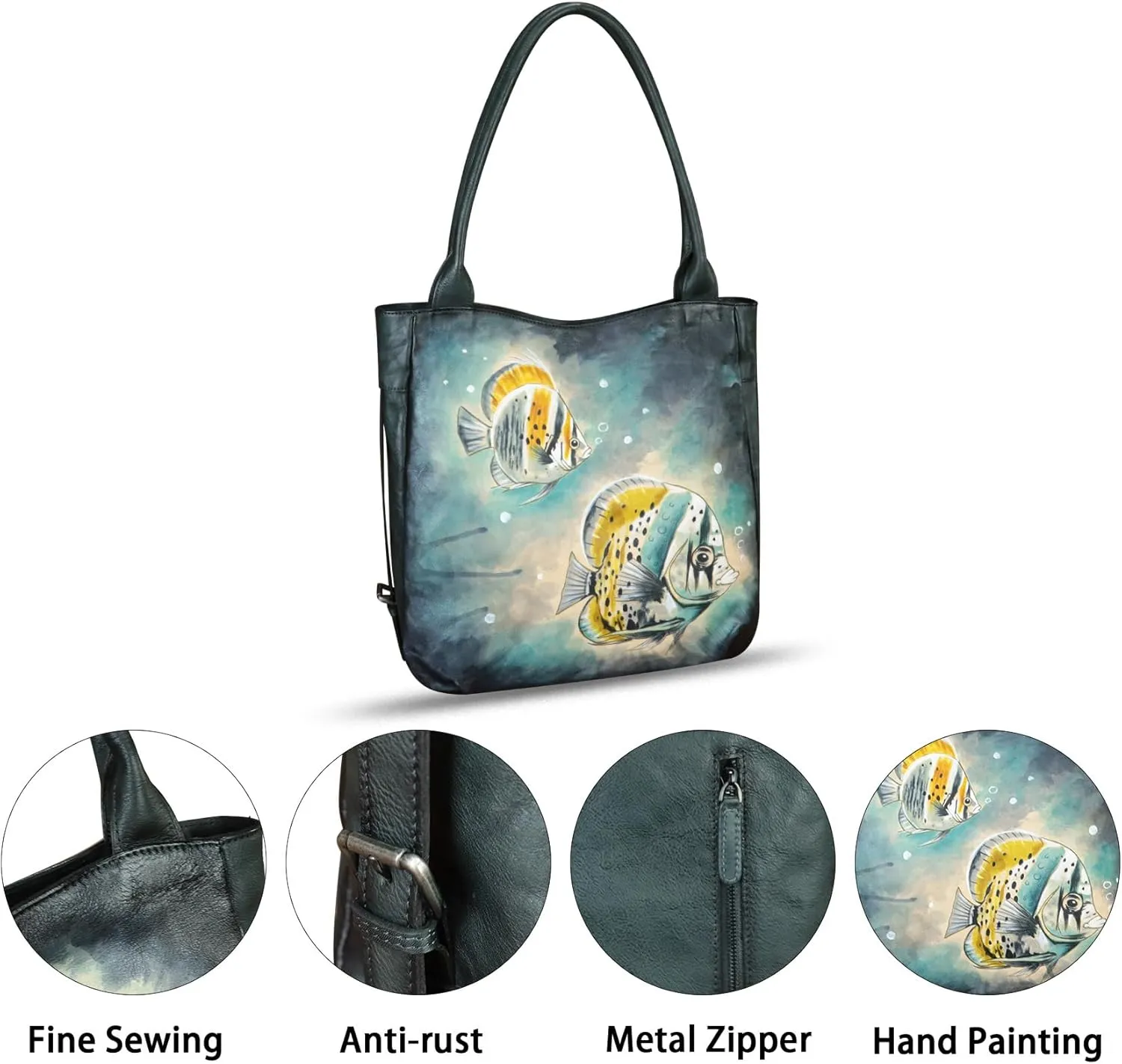 Genuine Leather Shoulder Bag for Women Hand Painted Leather Handbag Handmade Purse Work Tote Bag Casual Purse
