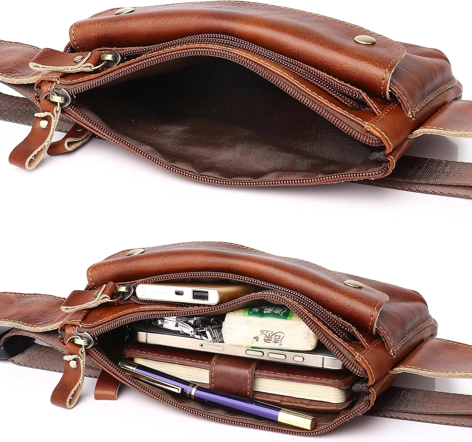 Genuine Leather Sling Bag Backpack for Men Women Chest Shoulder Satchel Crossbody Casual Outdoor Daypack, #21brown