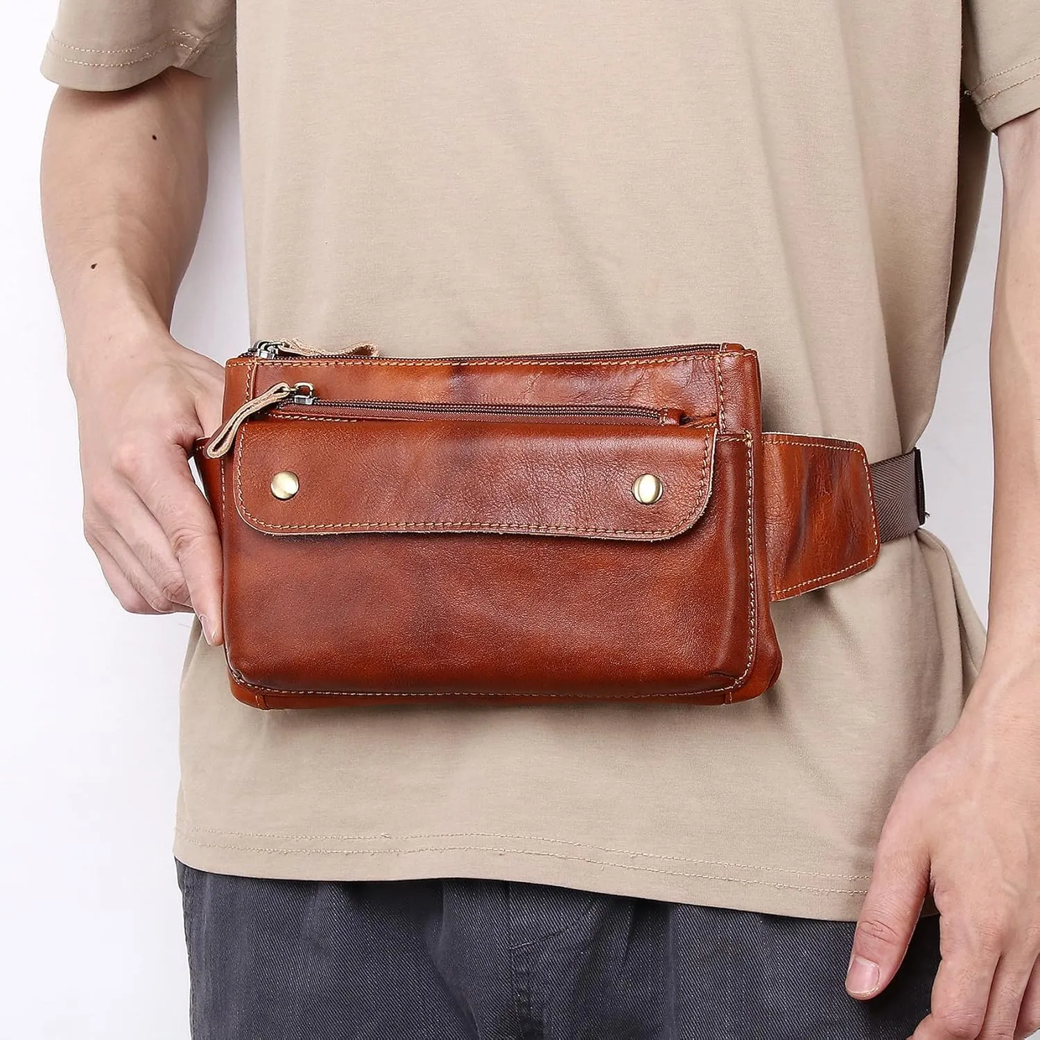 Genuine Leather Sling Bag Backpack for Men Women Chest Shoulder Satchel Crossbody Casual Outdoor Daypack, #21brown