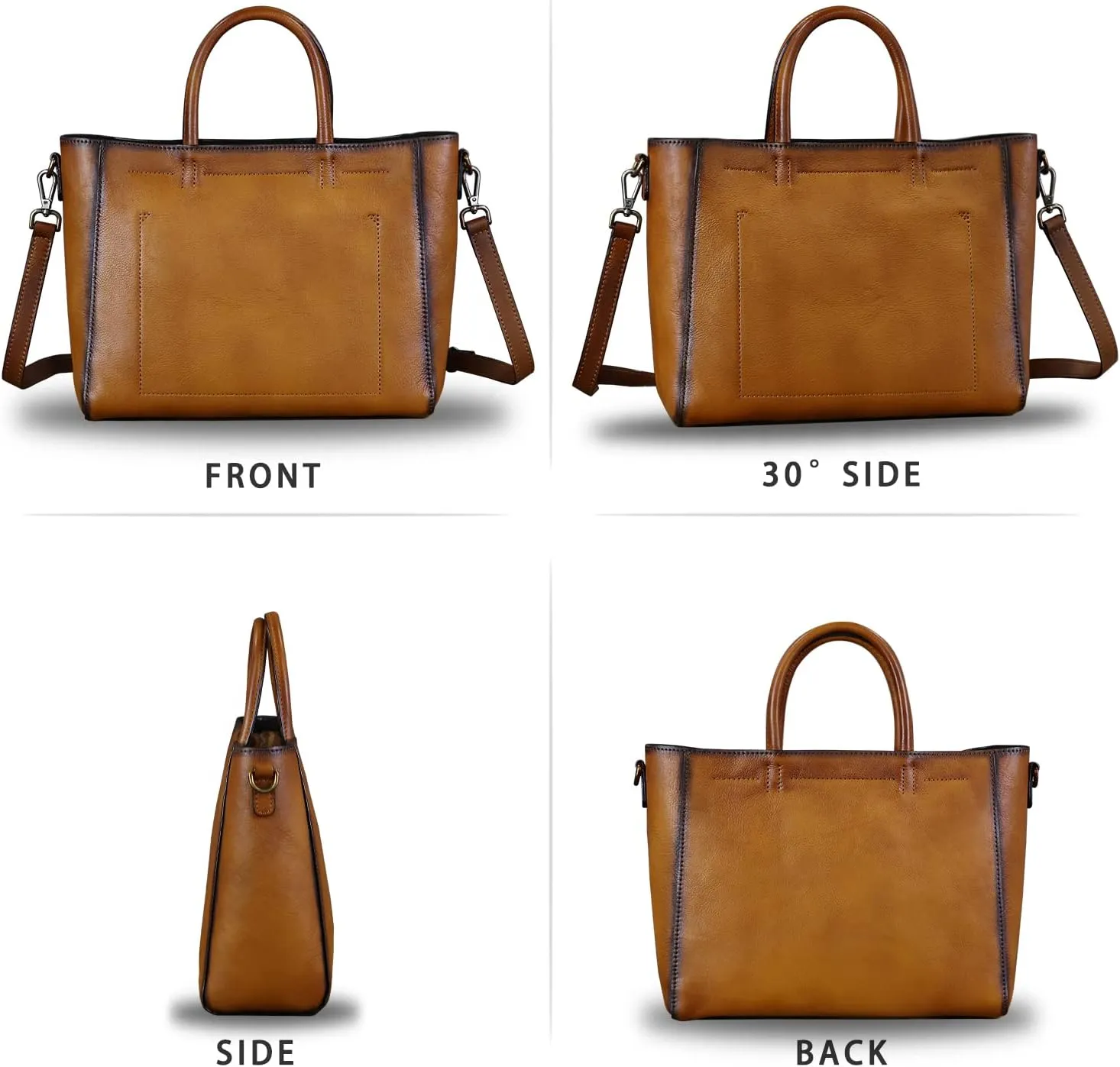 Genuine Leather Top Handle Handbag for Women Retro Satchel Vintage Cowhide Handmade Crossbody Handbags Purse Hobo Bag