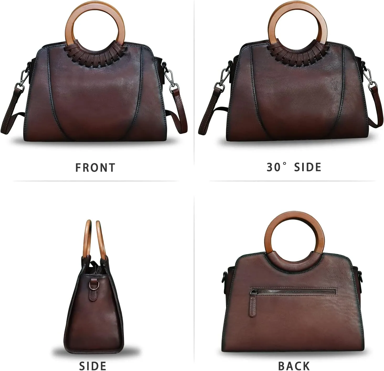 Genuine Leather Top Handle Handbag Purse for Women Satchel Retro Cowhide Handmade Crossbody Shoulder Bags