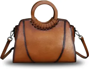 Genuine Leather Top Handle Handbag Purse for Women Satchel Retro Cowhide Handmade Crossbody Shoulder Bags