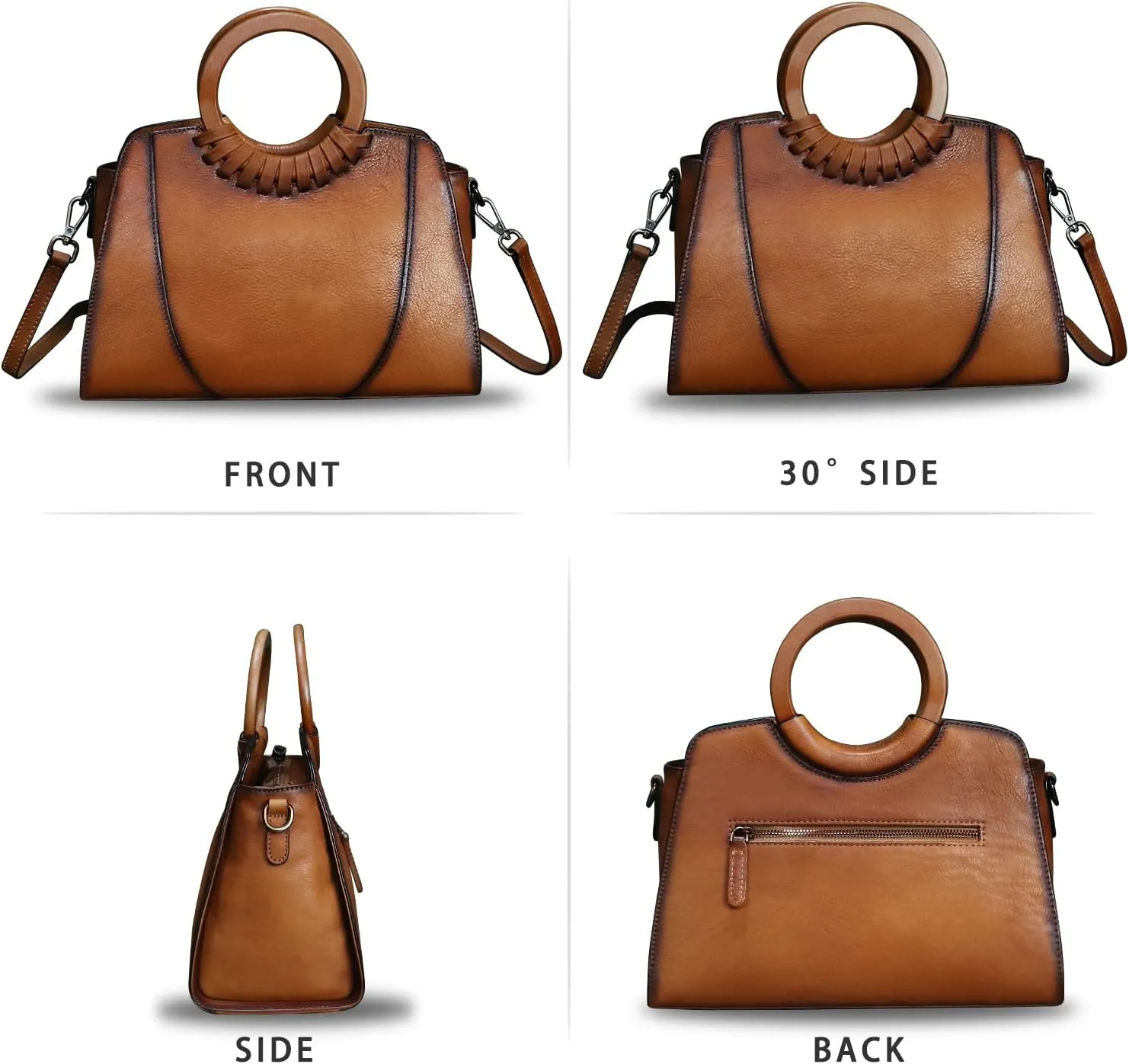 Genuine Leather Top Handle Handbag Purse for Women Satchel Retro Cowhide Handmade Crossbody Shoulder Bags