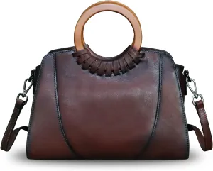 Genuine Leather Top Handle Handbag Purse for Women Satchel Retro Cowhide Handmade Crossbody Shoulder Bags