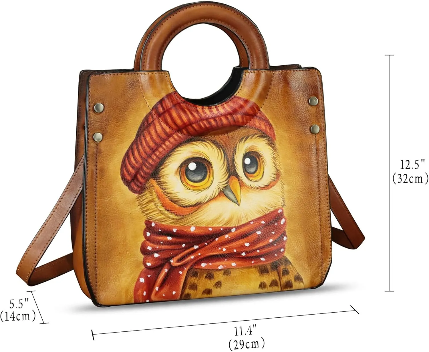 Genuine Leather Tote Bag for Women Hand Painted Leather Shoulder Handbag Handmade Purse Crossbody Work Tote Casual Purse
