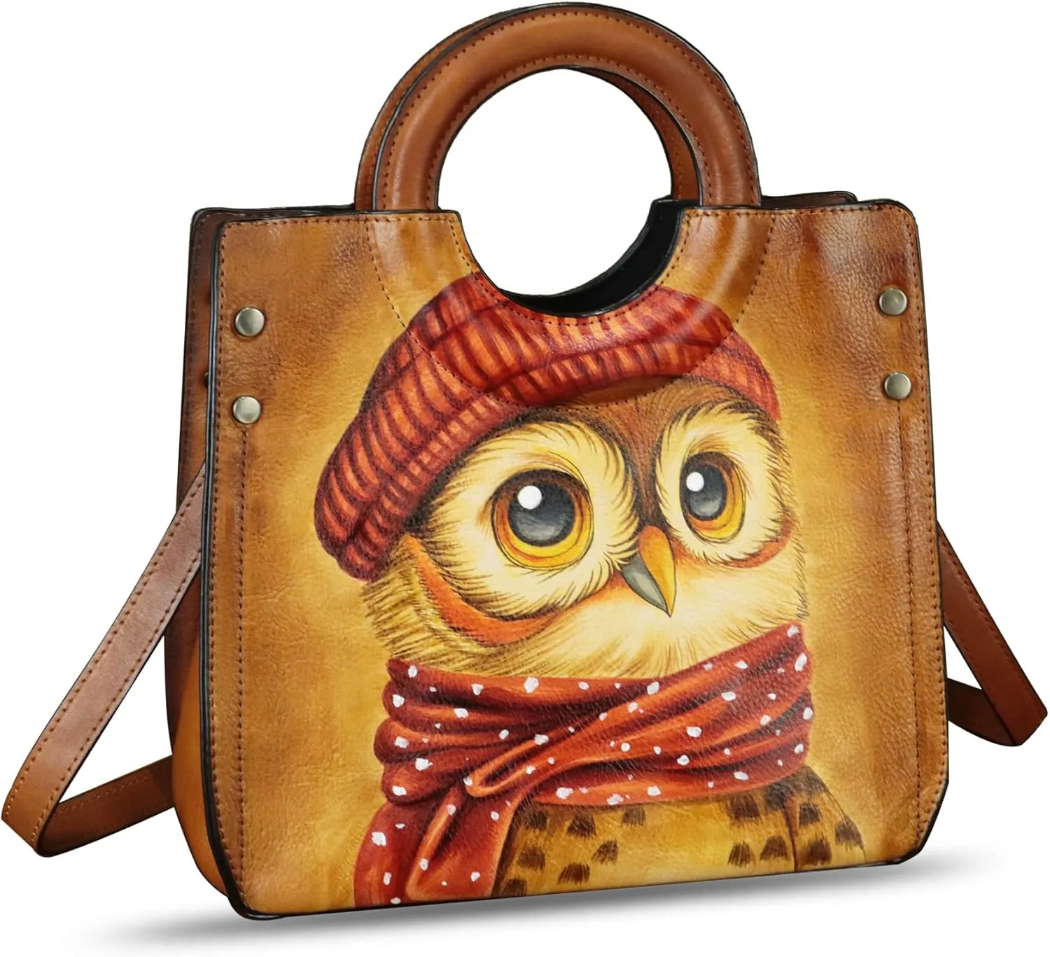 Genuine Leather Tote Bag for Women Hand Painted Leather Shoulder Handbag Handmade Purse Crossbody Work Tote Casual Purse