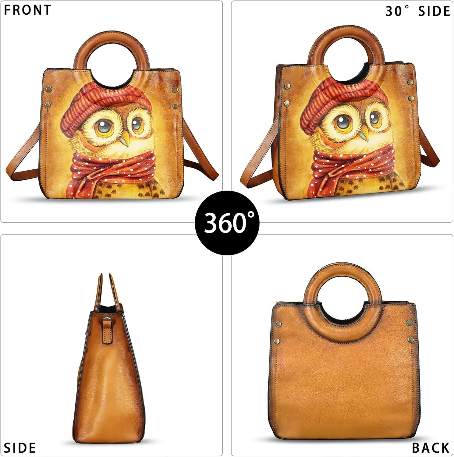 Genuine Leather Tote Bag for Women Hand Painted Leather Shoulder Handbag Handmade Purse Crossbody Work Tote Casual Purse