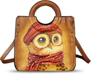 Genuine Leather Tote Bag for Women Hand Painted Leather Shoulder Handbag Handmade Purse Crossbody Work Tote Casual Purse