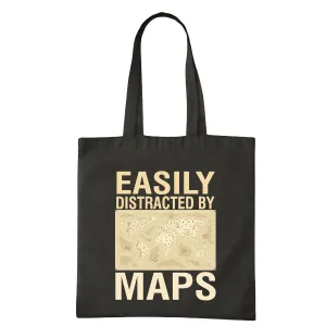 Geography Teacher easily distracted by Maps funny Navy Black Multicolor Canvas Tote Bag