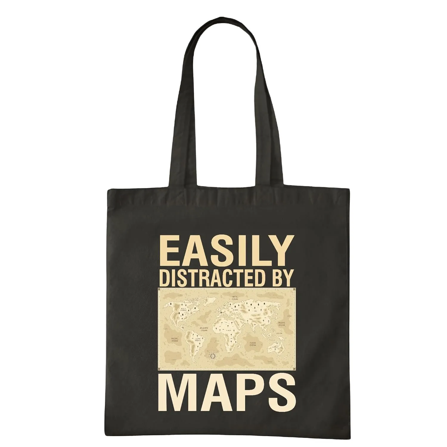 Geography Teacher easily distracted by Maps funny Navy Black Multicolor Canvas Tote Bag