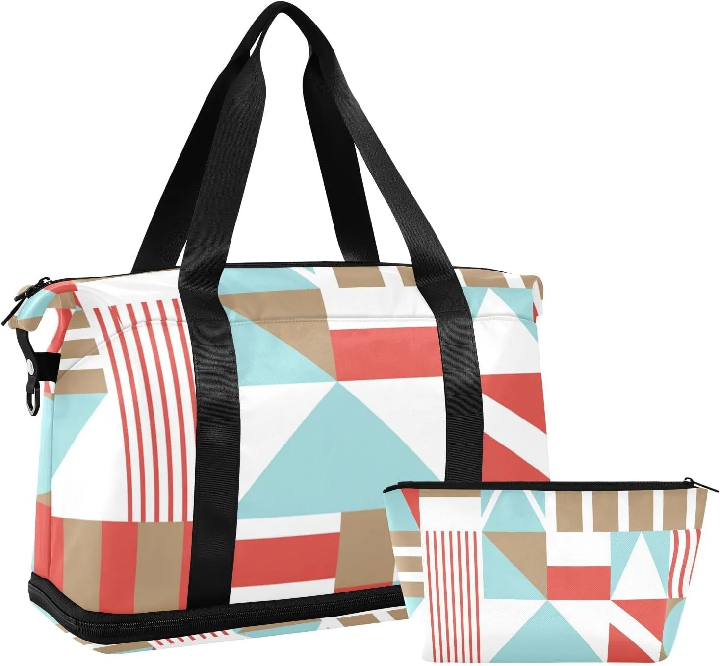 Geometry with Red Versatile Sports Travel Bag - Lasting Twill Tote, Removable Wheel & Rod Bagging, Multi-pocket Design, Complimentary Makeup Bag