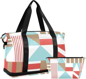 Geometry with Red Versatile Sports Travel Bag - Lasting Twill Tote, Removable Wheel & Rod Bagging, Multi-pocket Design, Complimentary Makeup Bag