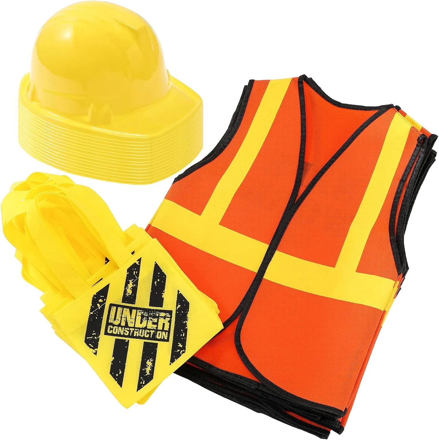 Geyoga 36 Pcs Kids Construction Worker Costume Construction Dress up Party Favors Vests Hats Bag for Birthday Age 3-8