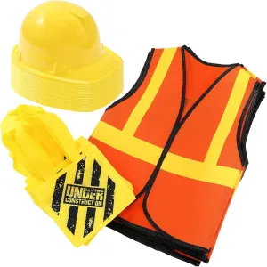 Geyoga 36 Pcs Kids Construction Worker Costume Construction Dress up Party Favors Vests Hats Bag for Birthday Age 3-8