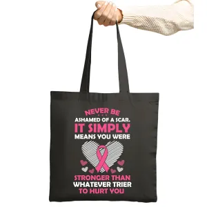 Gift for Breast Cancer Survivors Never Be Ashamed of a Scar Navy Black Multicolor Canvas Tote Bag