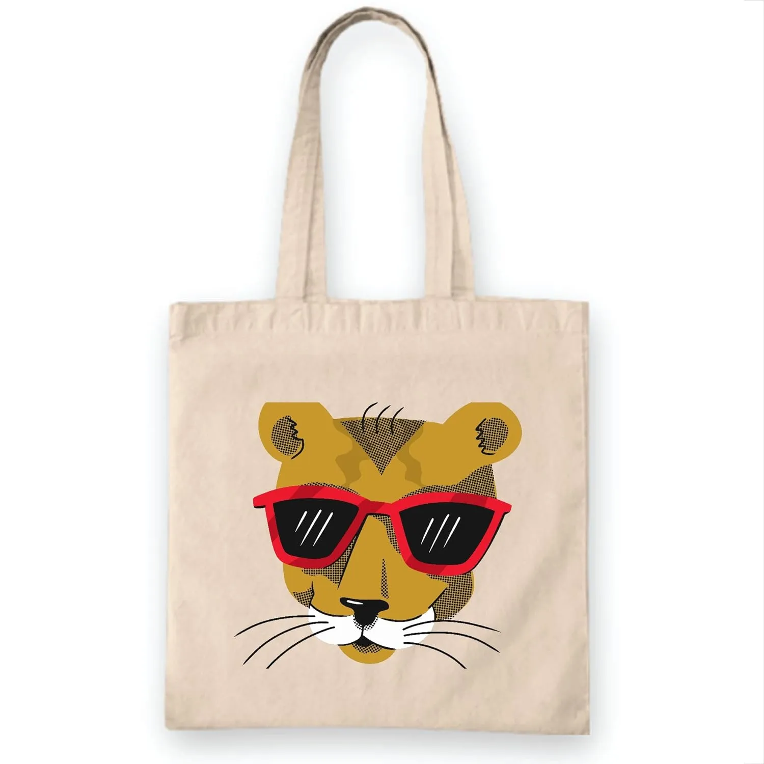 Gift for Cougar Lovers Sunglasses Panther Puma Design for Animal Lovers Natural White Multicolor Canvas Tote Bag