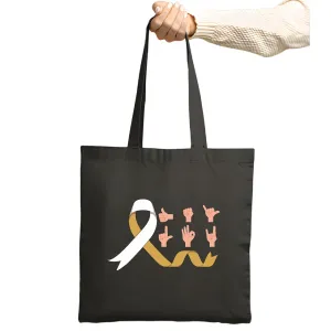 Gift for Deaf Awareness Silver Gold Ribbon Finger Deafness Hearing Disorders Navy Black Multicolor Canvas Tote Bag