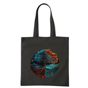 Gift for Graphic Fiction Fans Wisdom Tree Imagination Design Navy Black Multicolor Canvas Tote Bag