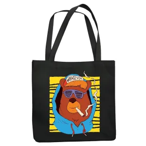 Gift for Hip Hop Fans Bear Shutter Shades Sunglasses and Whatever Hat Smoking Joint Navy Black Multicolor Canvas Tote Bag