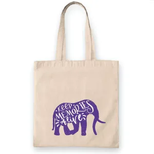 Gift with Elephant Animal Silhouette Design and Keep Memories Alive Quote Perfect Gift for Lifestyle and Travel Lovers Natural White Multicolor Canvas Tote Bag