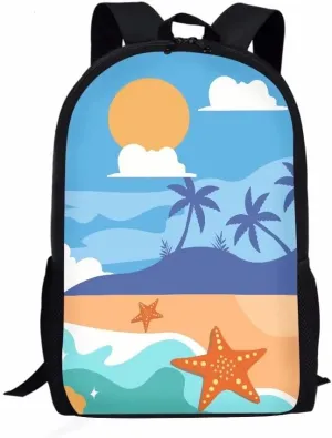 GIFTPUZZ Beach School Bags Backpack Fashion Travel Shoulder Bag Preschool Kids Lightweight Bookbag Durable Outdoor Casual Daypack Knapsack 17" Large Hiking Bag