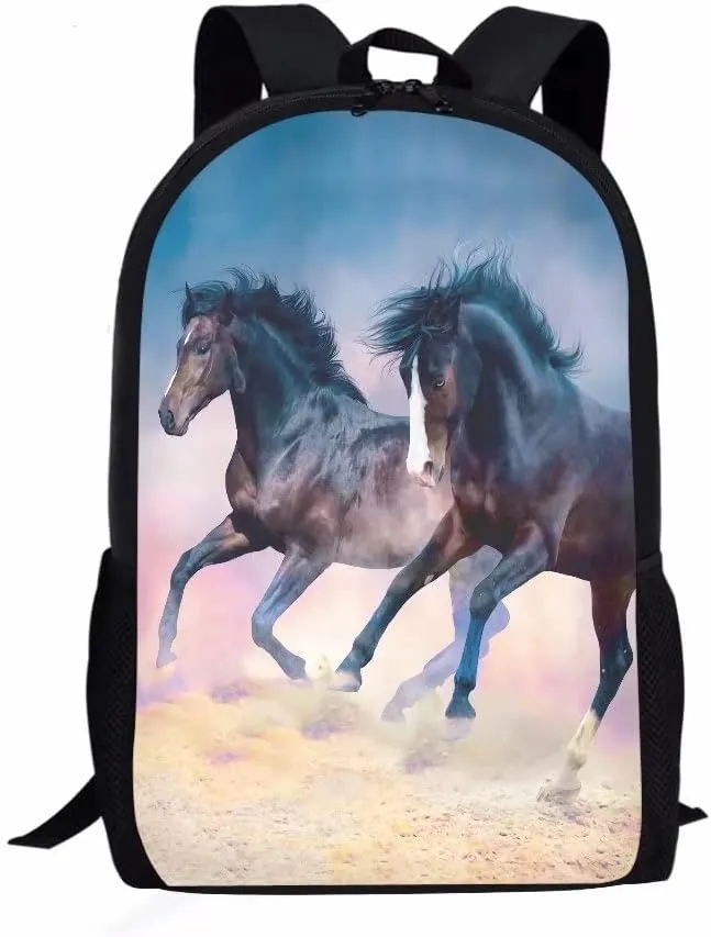 GIFTPUZZ Fashion Horse Print Backpack Schoolbag for Boys Girls Little Kids Preschool Shoulder Bag Outdoor Leisure Daypack Travel Rucksack Satchel Elementary Students Bookbag 17"