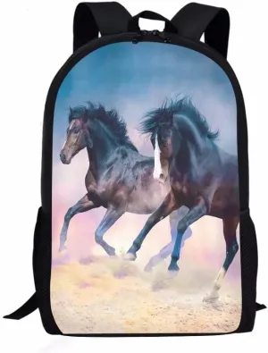 GIFTPUZZ Fashion Horse Print Backpack Schoolbag for Boys Girls Little Kids Preschool Shoulder Bag Outdoor Leisure Daypack Travel Rucksack Satchel Elementary Students Bookbag 17"