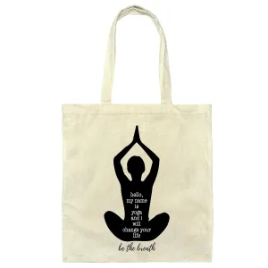 Gifts for Yoga Teachers Mediation Quotes Art Studio Decor Namaste Breath Just Breath Natural White Multicolor Canvas Tote Bag