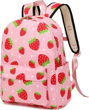 Girls Backpack Strawberyy Kids Backpack for Peschool Kindergarten Elementary 15 Inch Water Resistant Pink Toddler Girls Bookbag