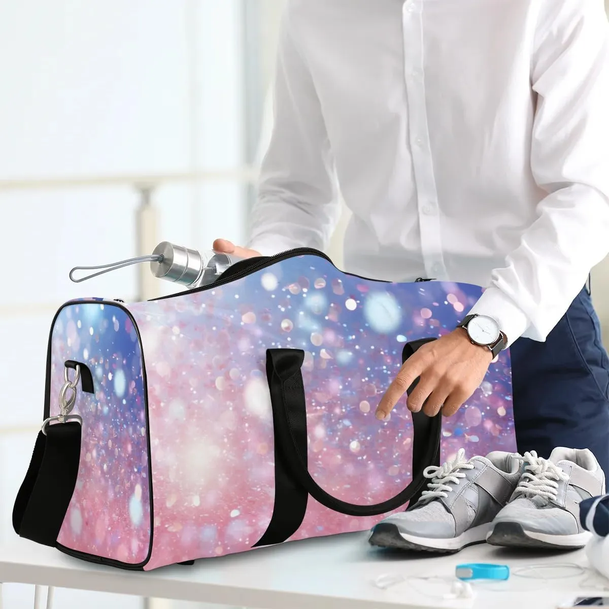 Glitter Travel Duffel Bag for Women Men Waterproof Foldable Overnight Weekender Bag Large Capacity Sports Gym Bag