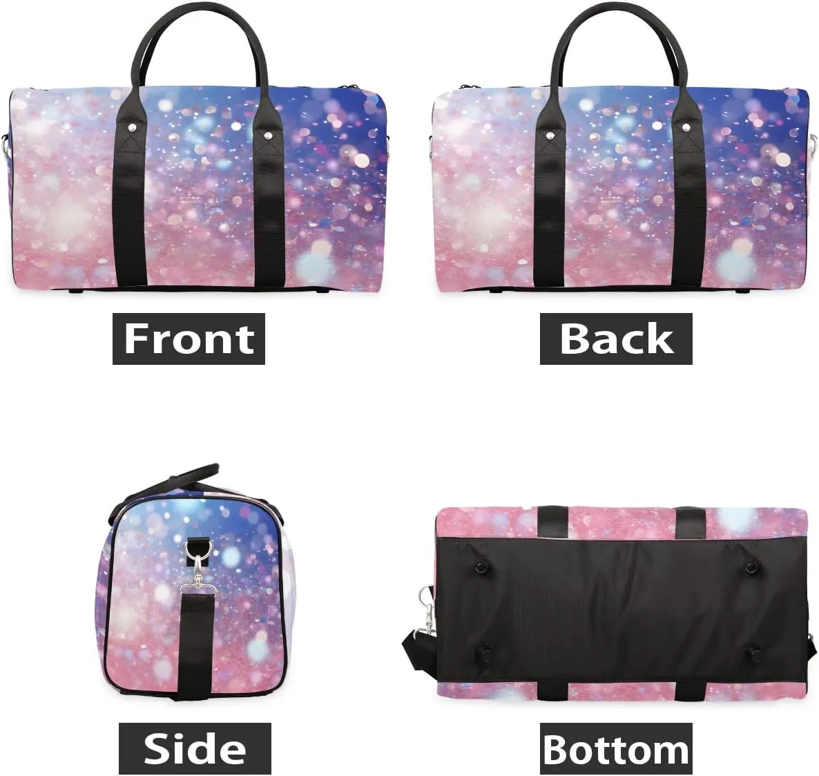 Glitter Travel Duffel Bag for Women Men Waterproof Foldable Overnight Weekender Bag Large Capacity Sports Gym Bag