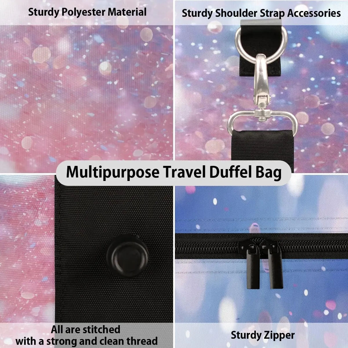 Glitter Travel Duffel Bag for Women Men Waterproof Foldable Overnight Weekender Bag Large Capacity Sports Gym Bag