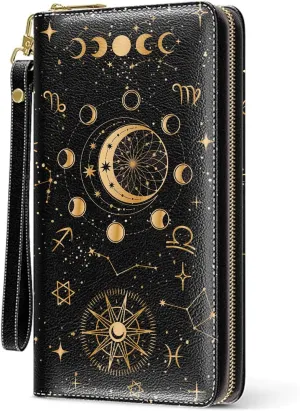 Golden Sun Galaxies Womens Wallet, Astronomy Wristlet Wallet For Women, Aesthetic Credit Card Holder Purse, Birthday Christmas Graduation Gifts For Astronomy Enthusiasts, Travel Office Daily Purse