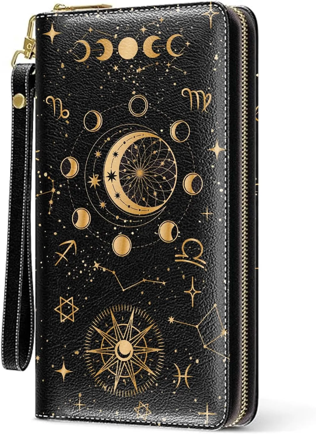 Golden Sun Galaxies Womens Wallet, Astronomy Wristlet Wallet For Women, Aesthetic Credit Card Holder Purse, Birthday Christmas Graduation Gifts For Astronomy Enthusiasts, Travel Office Daily Purse