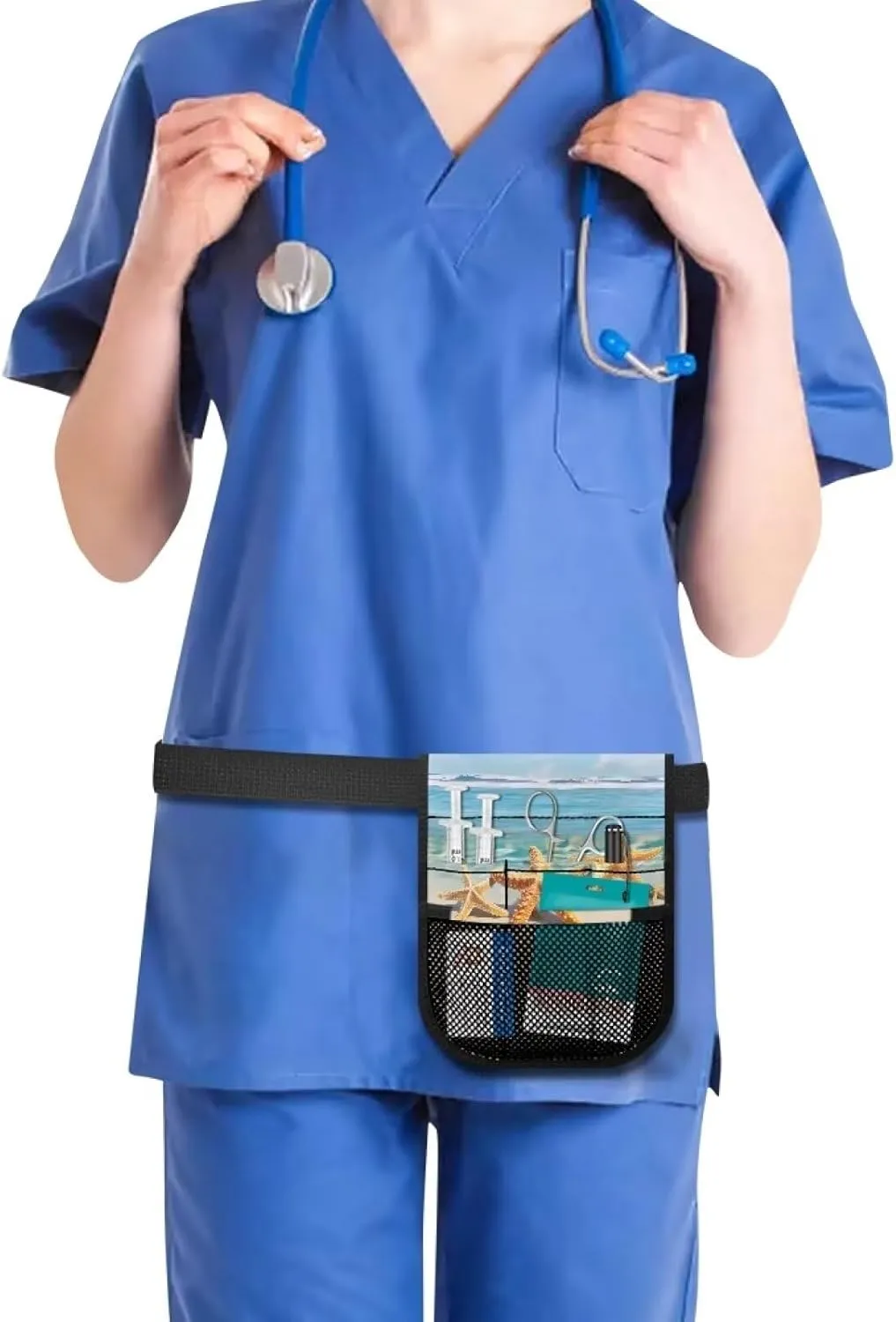 Gomyblomy Beach Starfish Nurse Fanny Pack for Women Men, Kit Practical Nursing Waist Pack with Adjustable Waist Strap, Large Capaciy Nurse Tool Belt Organizer for Medical Supplies