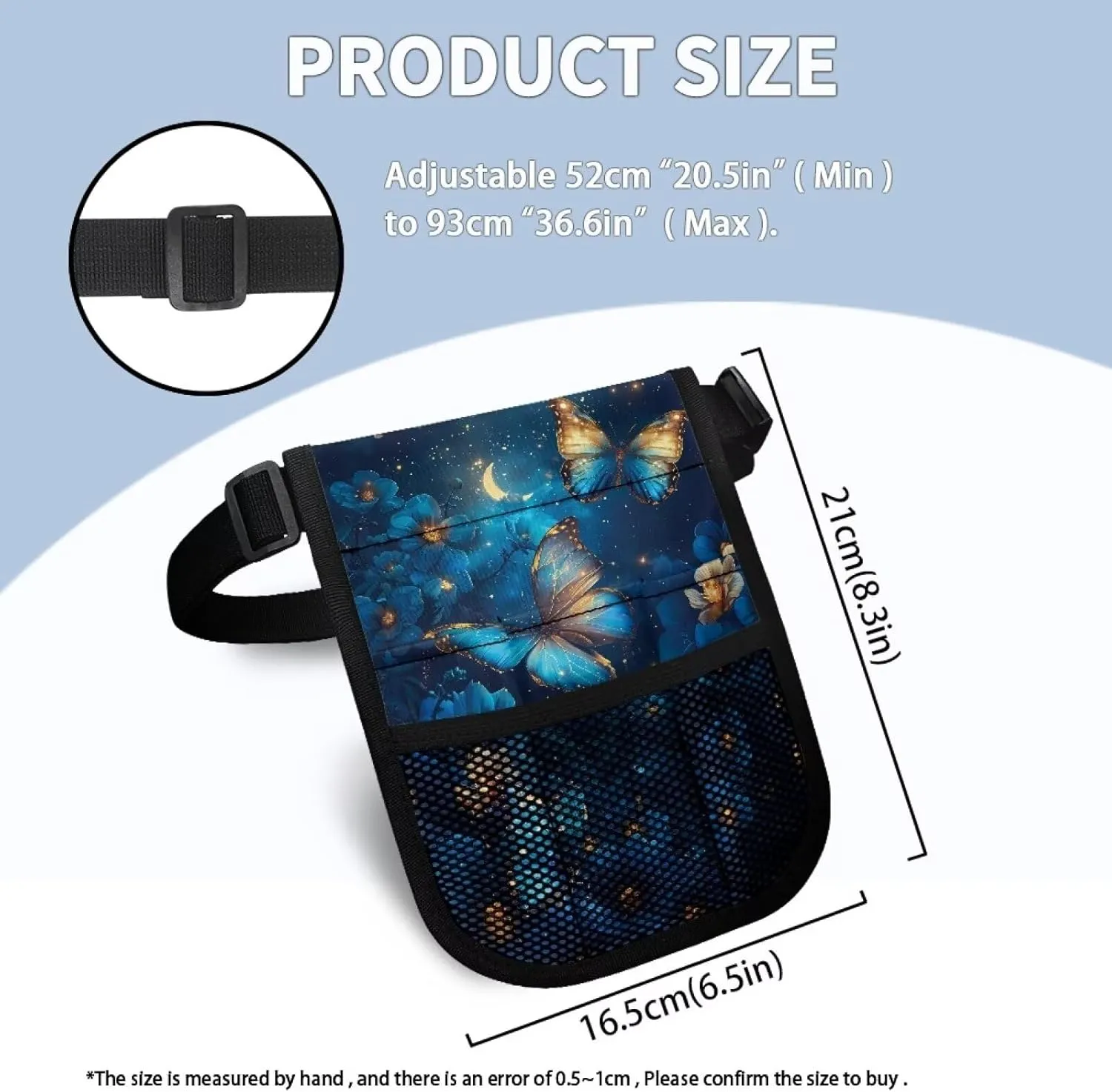 Gomyblomy Blue Butterfly Nurse Fanny Pack for Women with Gear Pockets Floral Nursing Organizer Bag with Adjustable Waist Strap Lightweight Nurse Waist Pack for Nurse Doctors