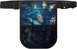Gomyblomy Blue Butterfly Nurse Fanny Pack for Women with Gear Pockets Floral Nursing Organizer Bag with Adjustable Waist Strap Lightweight Nurse Waist Pack for Nurse Doctors