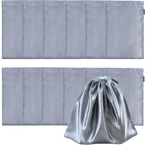 GONGKANGYUAN 12 Pcs Satin Wig Bags with Drawstring Satin Bag for Packaging Hair Extensions Wigs Soft Silk Pouches Hair Tools Storage Bags for Home and Salon (Grey)