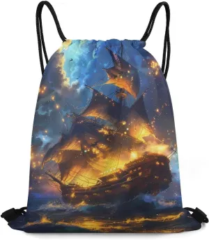 Gorgeous Sailing Battleships Cute Drawstring Backpack String Tote Bag Storage Daypack for Travel Sport Accessories