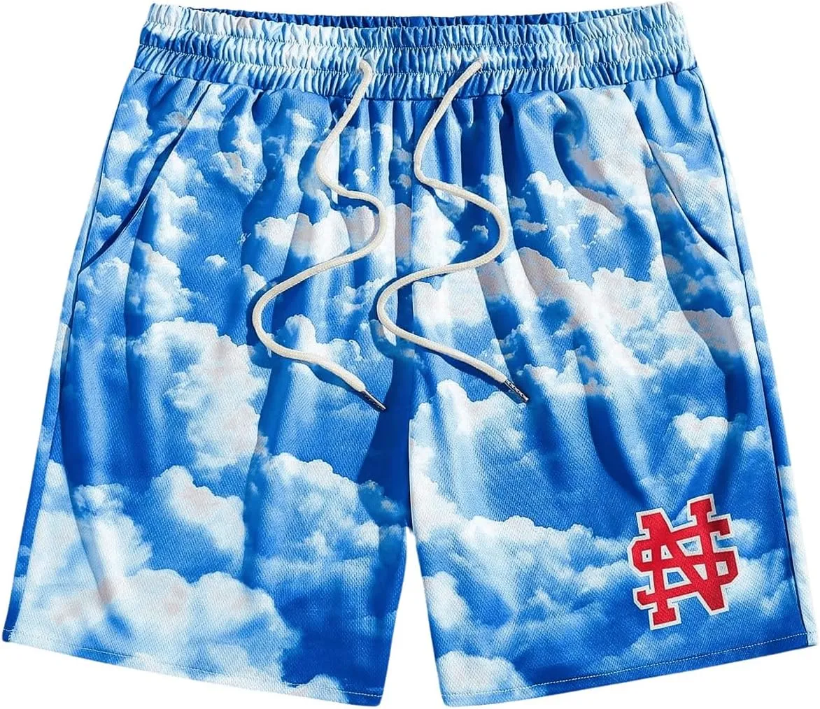 GORGLITTER Men's Reflective Cartoon Graphic Drawstring Waist Track Shorts Workout Short Pants