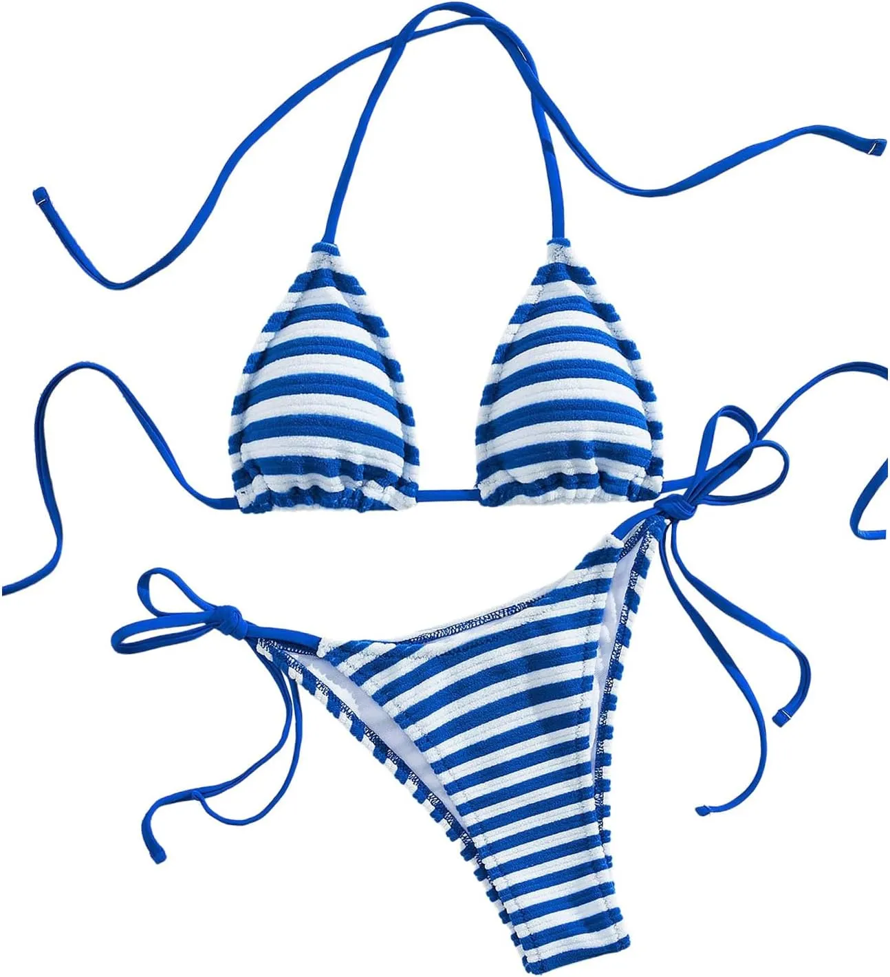 GORGLITTER Women's Striped Bikini Set Triangle Halter High Cut String Thong Micro Swimsuit