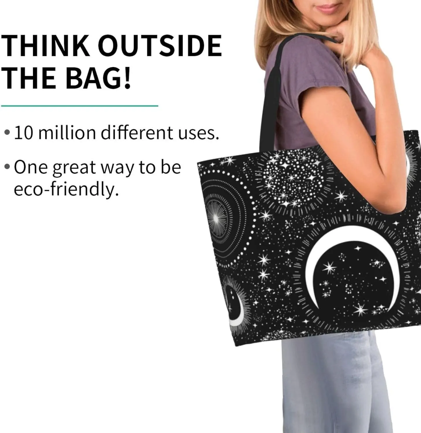 Goth Gothic Tote for Women - Sun and Moon Beach Bag, Large Capacity Grocery Reusable Shopping Bag