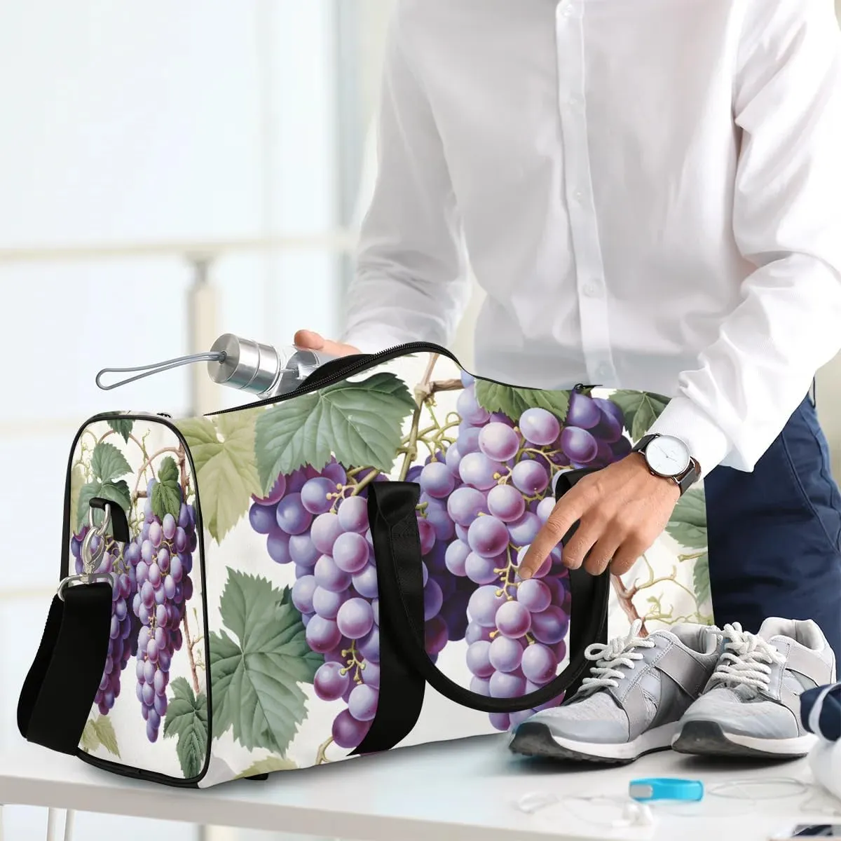 Grape Travel Duffel Bag for Women Men Waterproof Foldable Overnight Weekender Bag Large Capacity Sports Gym Bag