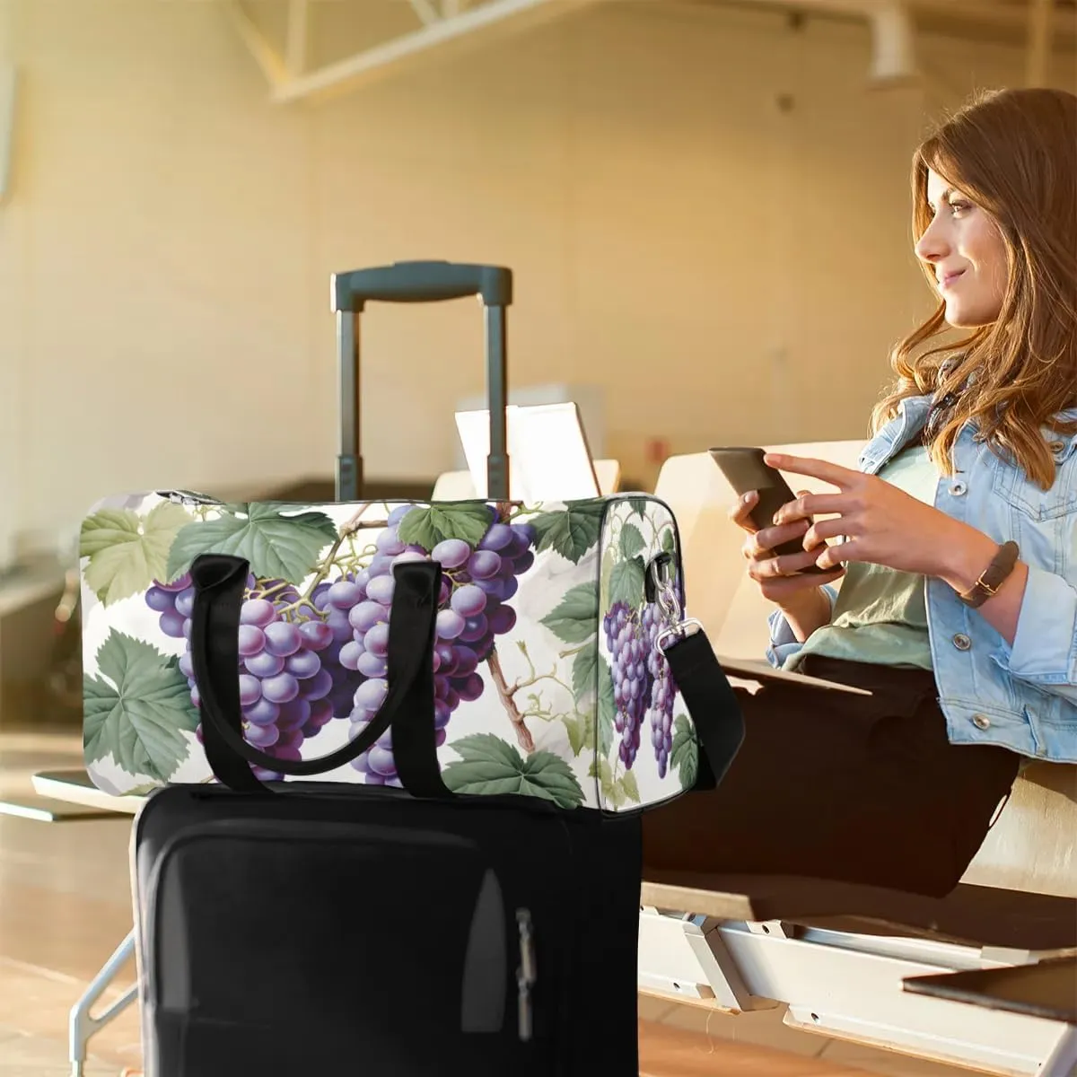 Grape Travel Duffel Bag for Women Men Waterproof Foldable Overnight Weekender Bag Large Capacity Sports Gym Bag