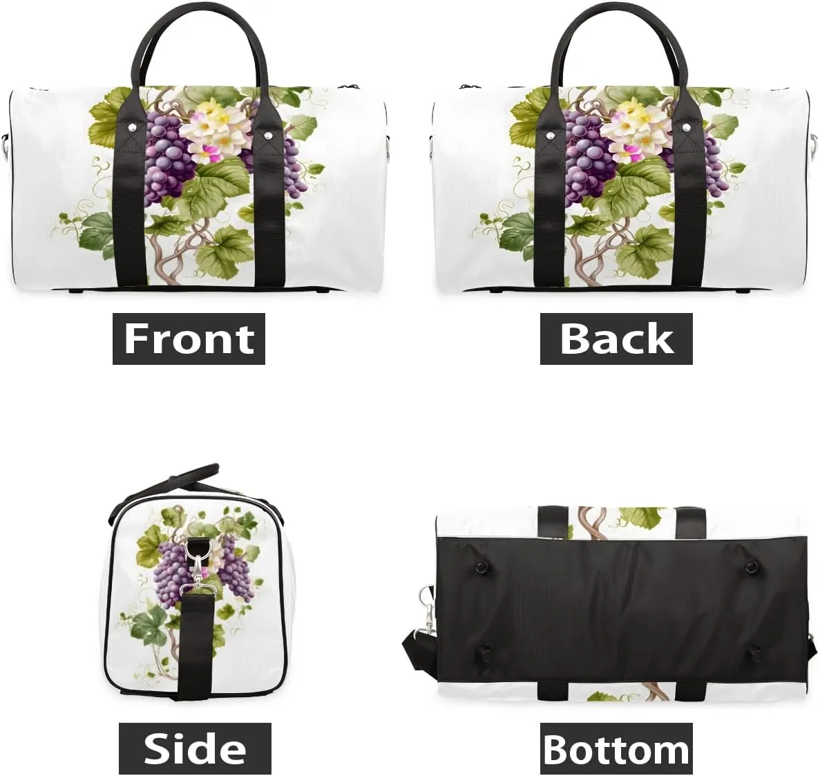 Grapes Pattern Print Travel Duffel Bag for Women Men Waterproof Foldable Overnight Weekender Bag Large Capacity Sports Gym Bag