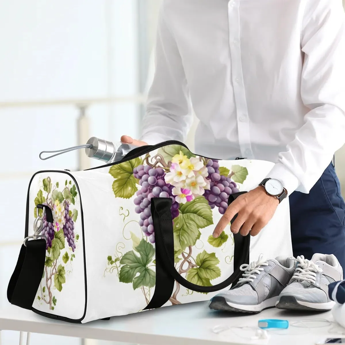 Grapes Pattern Print Travel Duffel Bag for Women Men Waterproof Foldable Overnight Weekender Bag Large Capacity Sports Gym Bag
