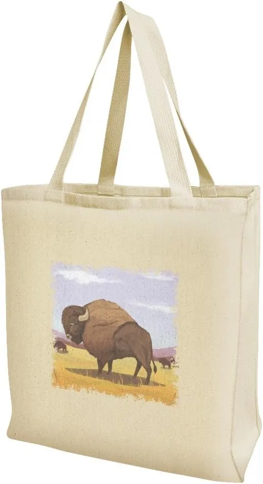 GRAPHICS & MORE American Bison Buffalo Herd on the Plains Grocery Travel Reusable Tote Bag