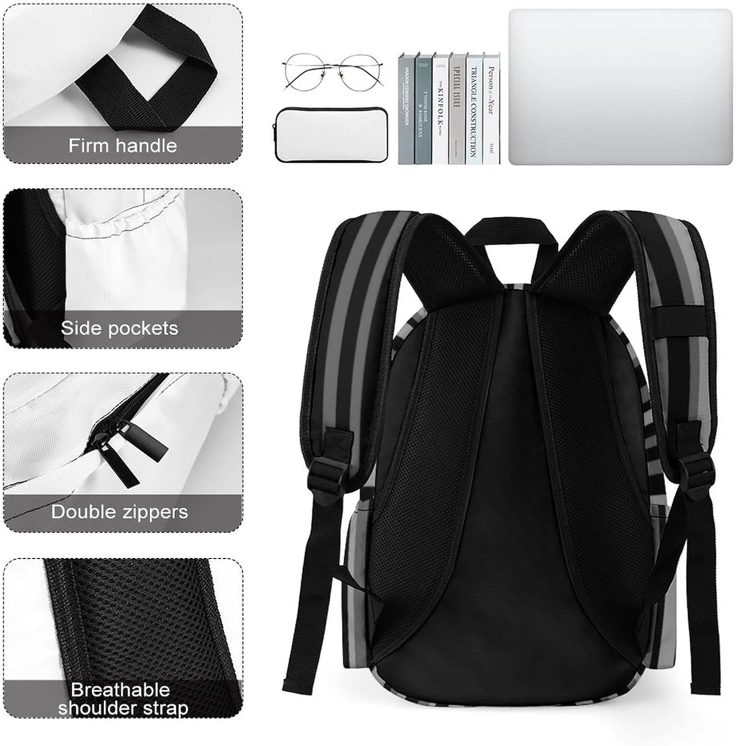 Gray Black Stripes Casual Lightweight Large Capacity Travel Backpack Unisex
